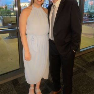 Light blue, High neck spring dress for semi-formal event